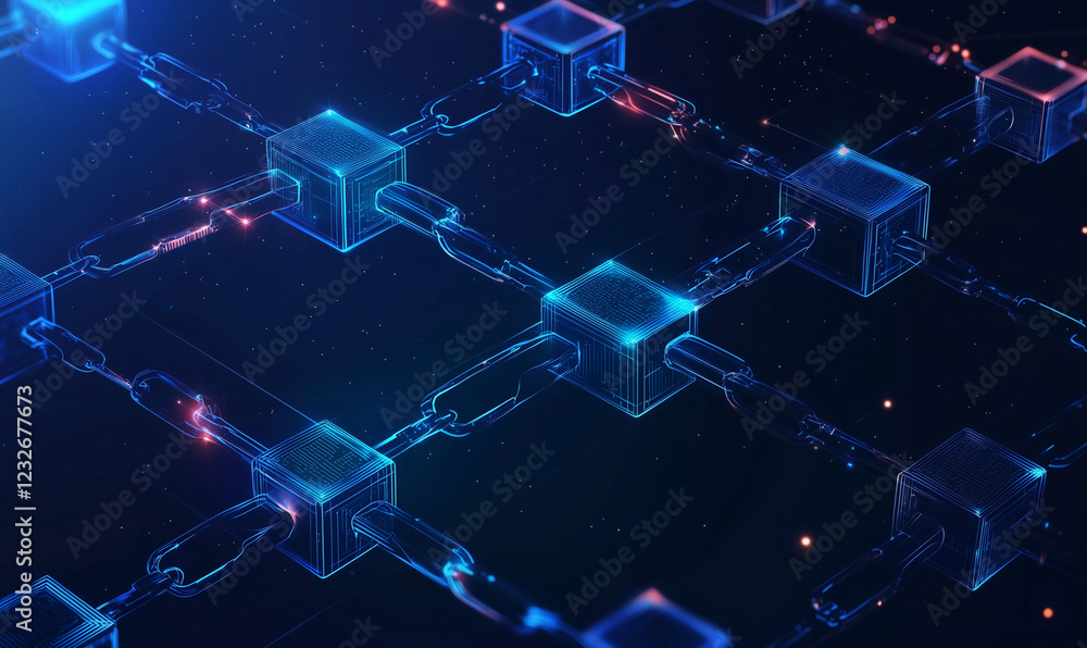 Aufkleber digital representation of interconnected blocks with glowing lines, symbolizing technology and data 
