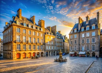 Obraz premium AI photo: Exploring Saint Malo's walled city, Mairie's street & square.