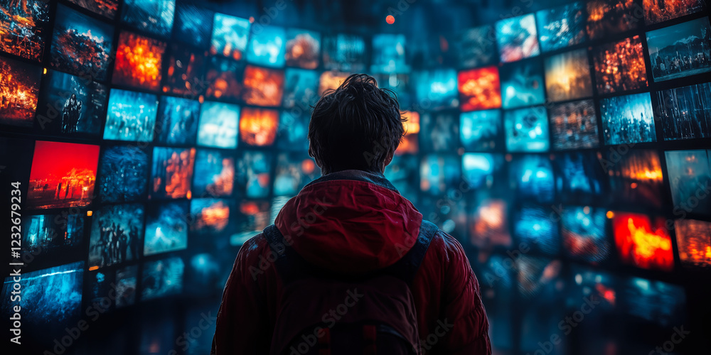 Poster immersive digital media experience with visual content display in virtual environment