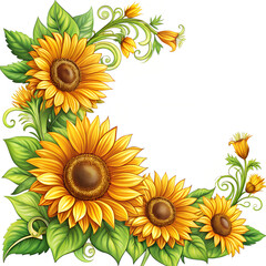 Obraz premium elegant sunflower floral corner on a white background