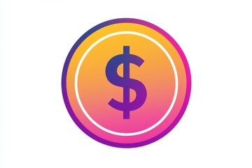 Fototapeta premium Gradient coin with purple and orange dollar sign
