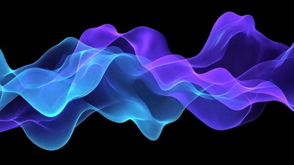 Obraz premium Abstract blue and purple wavy lines on black background.