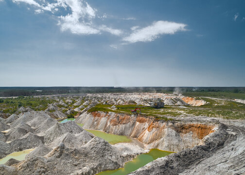 Chalk quarry high ledge of the mine, filled with water