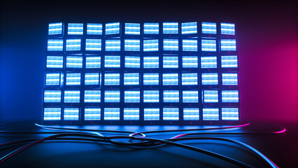 a tower with stacked televisions neon colors (3d rendering)