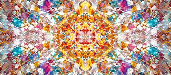 Fototapeta premium Kaleidoscopic jewel pattern; vibrant colors; symmetrical design; textile print