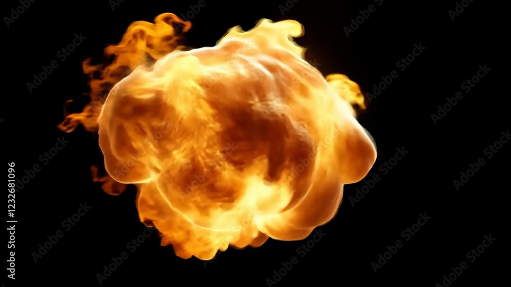 Poster fireball explodes in a dark environment, illuminating the surroundings with intense orange and yello