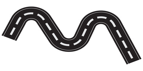 Fototapeta premium Horizontal asphalt road template. Winding road vector illustration. Seamless highway marking Isolated on background. Winding road. Traveling along a curved highway. Background of the road