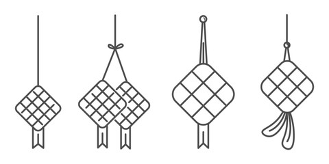 Ramadan ketupat line art vector decoration set