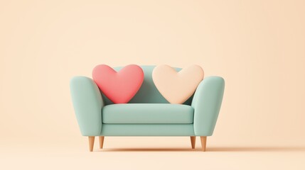 Cozy love seat with heart-shaped cushions for romantic home decor