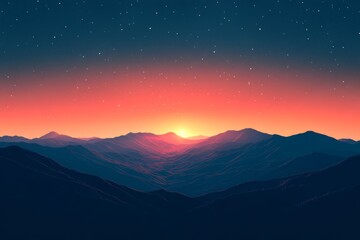 Colorful sunset over a serene mountain landscape