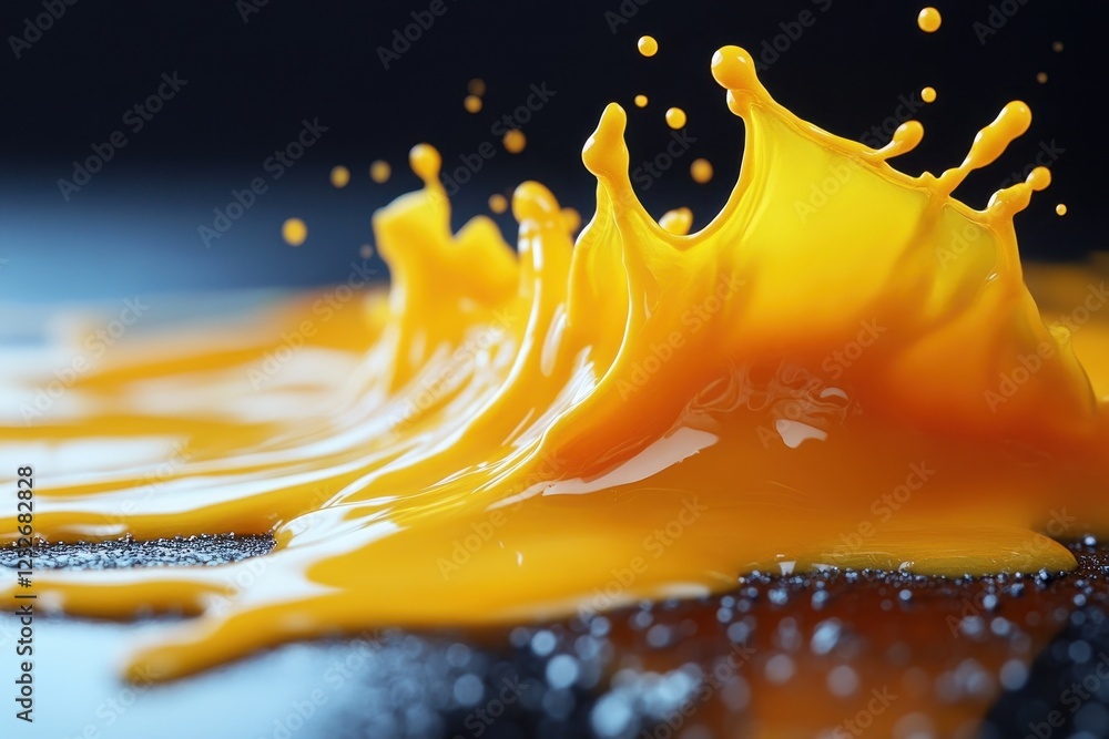 Poster vivid splash of yellow liquid creating dynamic patterns in a dark environment during playful experim
