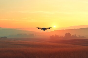 Fototapeta premium Drone flying over a desert during sunset