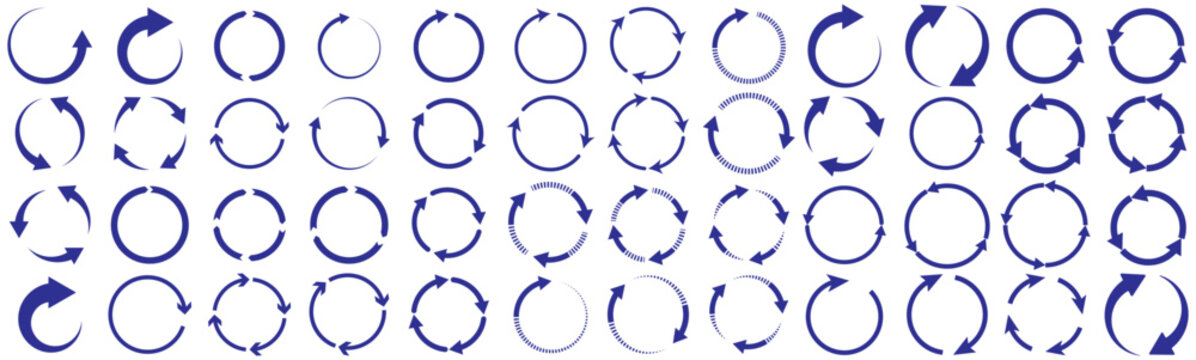 Circle arrow icon set. Symbol of reload, refresh, loading, recycle and repeat. Interconnecting round arrow vector icons set. Work in progress sign.  circle arrow icon set. circular arrow icon, refresh