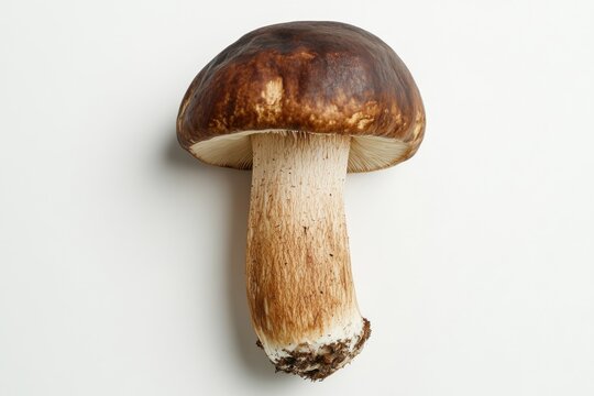 Mature Bay Bolete mushroom with bay-brown cap on white background, isolated, mycology reference