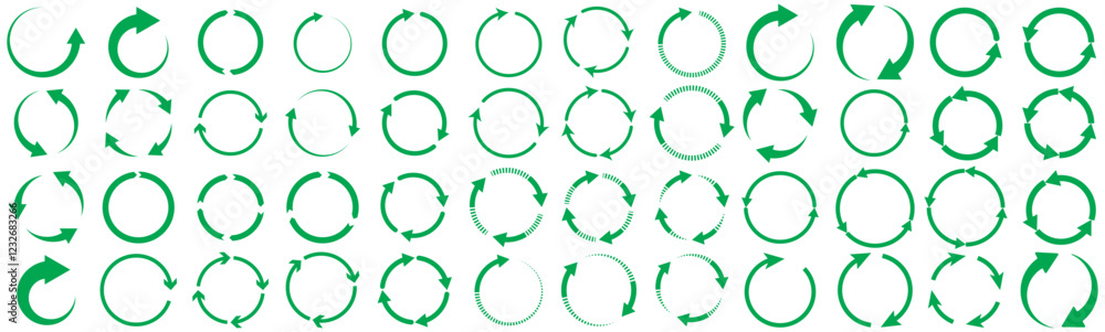 Poster circle arrows icon set. different circular arrows of white background. green color, different thickn