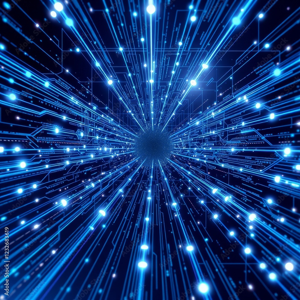Aufkleber An abstract visualization of interconnected data streams converging into a central core, symbolizing the power of information processing, network connectivity, and technological convergence in the dig