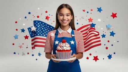 Smiling Girl Holding a Patriotic Cupcake