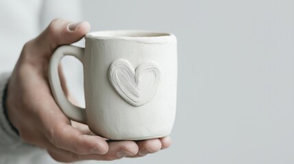 Handcrafted clay mug with heart design for artisanal and rustic home decor