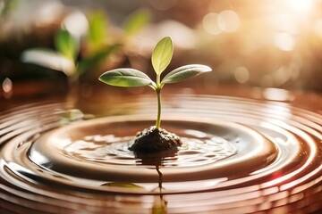 Tranquil beginnings a delicate seedling sprouting in serene harmony image.