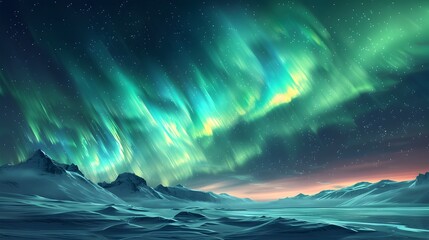 Fototapeta premium Mesmerizing Aurora Borealis Lights Up the Breathtaking Arctic Landscape with Vibrant Colors and Ethereal Movement