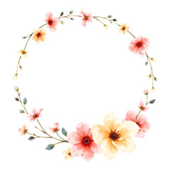 Floral Watercolor Wreath: A delicate watercolor wreath of pastel pink and yellow flowers, arranged in a circular frame, perfect for adding a touch of elegance to your designs.  