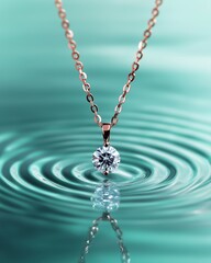 Lab-Grown Diamond Pendant in Delicate Rose Gold with Turquoise Gradient Background
