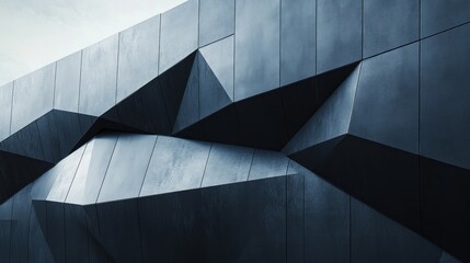 Geometric Facade, Modern Building Exterior, Urban Scene, Architectural Design