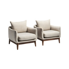 Upholstered Armchairs in Neutral Linen Fabrics Isolated on Transparent Background