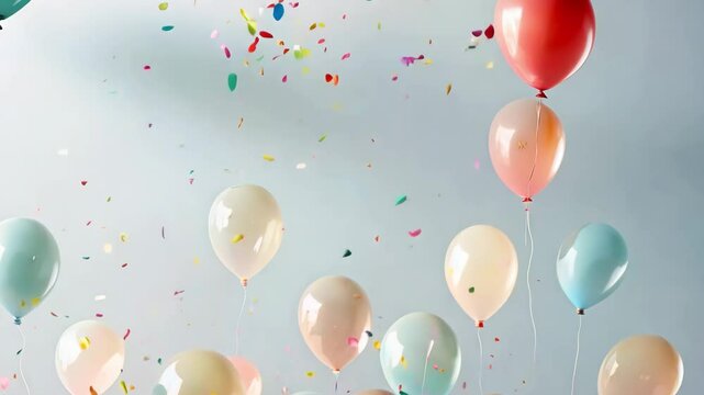 Colorful balloons and confetti celebrations in festive atmosphere