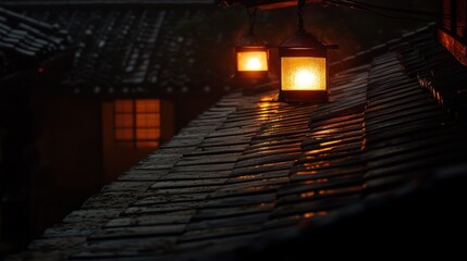 Nightfall Glow: Illuminated Rooftops of an Ancient Village