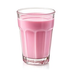 glass with pink milk isolated on white background