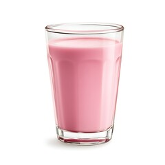 glass with pink milk isolated on white background
