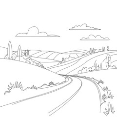 Obraz premium road to the mountains coloring page line art 