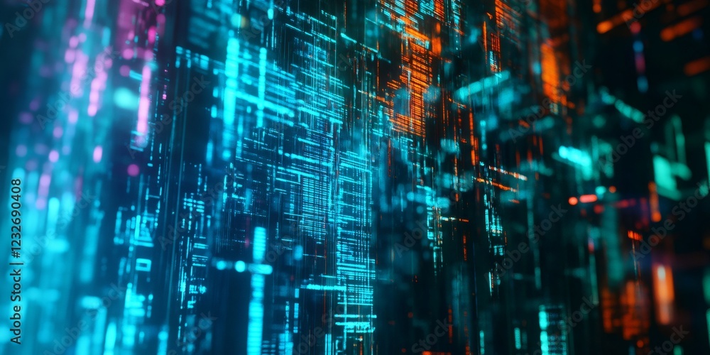 Aufkleber complex network of glowing digital lines forming an abstract futuristic background, ideal for techno