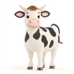 Cute Cow with Black Spots on White Background