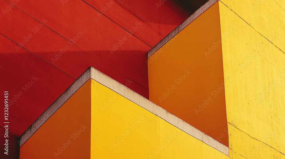 Poster colorful geometric shapes and shadows create striking visual contrast in urban architecture
