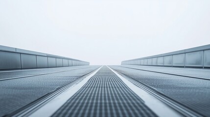 Fototapeta premium Foggy airport moving walkway, vanishing point, travel, transportation