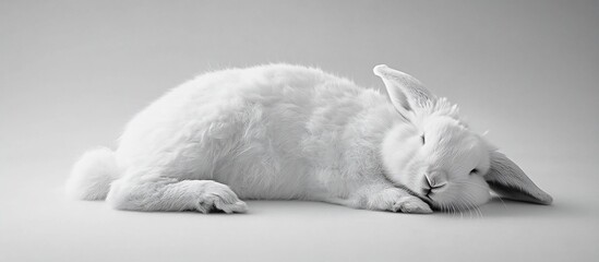 White rabbit sleeping studio shot, calm background, pet, advertising