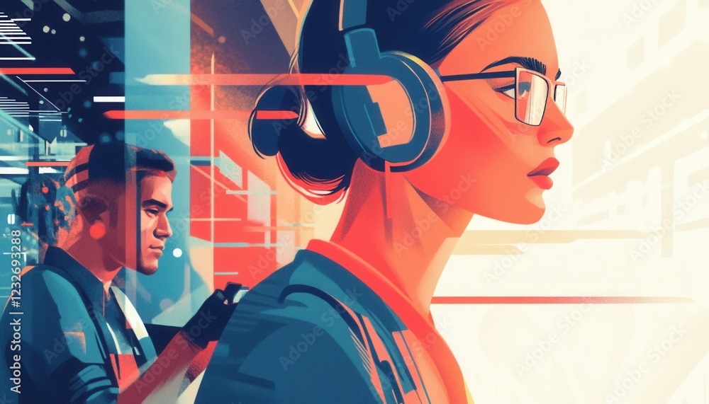 Aufkleber technology graphics feature humans interacting with devices.