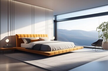 Интерьер минималистичный декор спальни . Зеленые растения 