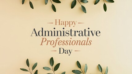 Elegant Administrative Professionals Day Greeting Card with Pastel Yellow Background and Green Leafy Frame