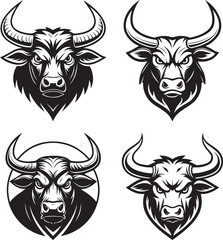 Angry bulls head silhouette vector illustration on white background