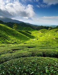 green tea field in asia 