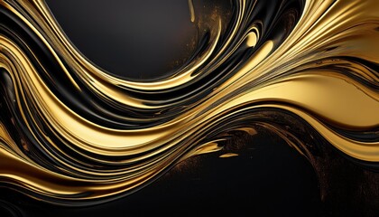 Striking Abstraction Golden Swirls Amidst a Black Velvet Backdrop, Depicting the Mystique of an Unfathomable Liquid Flow on a Darkened Canvas