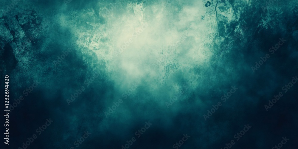 Poster grunge turquoise background featuring light center and shadowy edges, creating mysterious depth for 