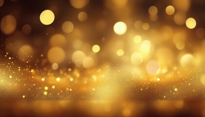 Stunning Abstract Artwork Golden Background with Bokeh Effect and Shimmering Defocused Glitters, Offering a Mesmerizing Sensory Experience of Vibrant Textures and Rich Hues.