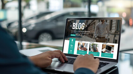 blogging concept, web blog Social Media Information network brisk. social media online content, freelance worker, working online, content creator, blogger, website, reading blog online on computer