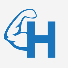 Fototapeta premium Initial Monogram Letter H Strong Logo Concept With Bicep Muscle Arm Symbol For Gym and Fitness Logotype
