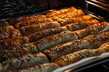 Traditional turkish minced meat and sesame pastry