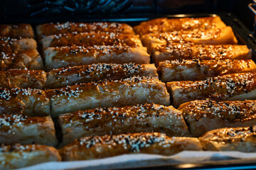 Traditional turkish minced meat and sesame pastry